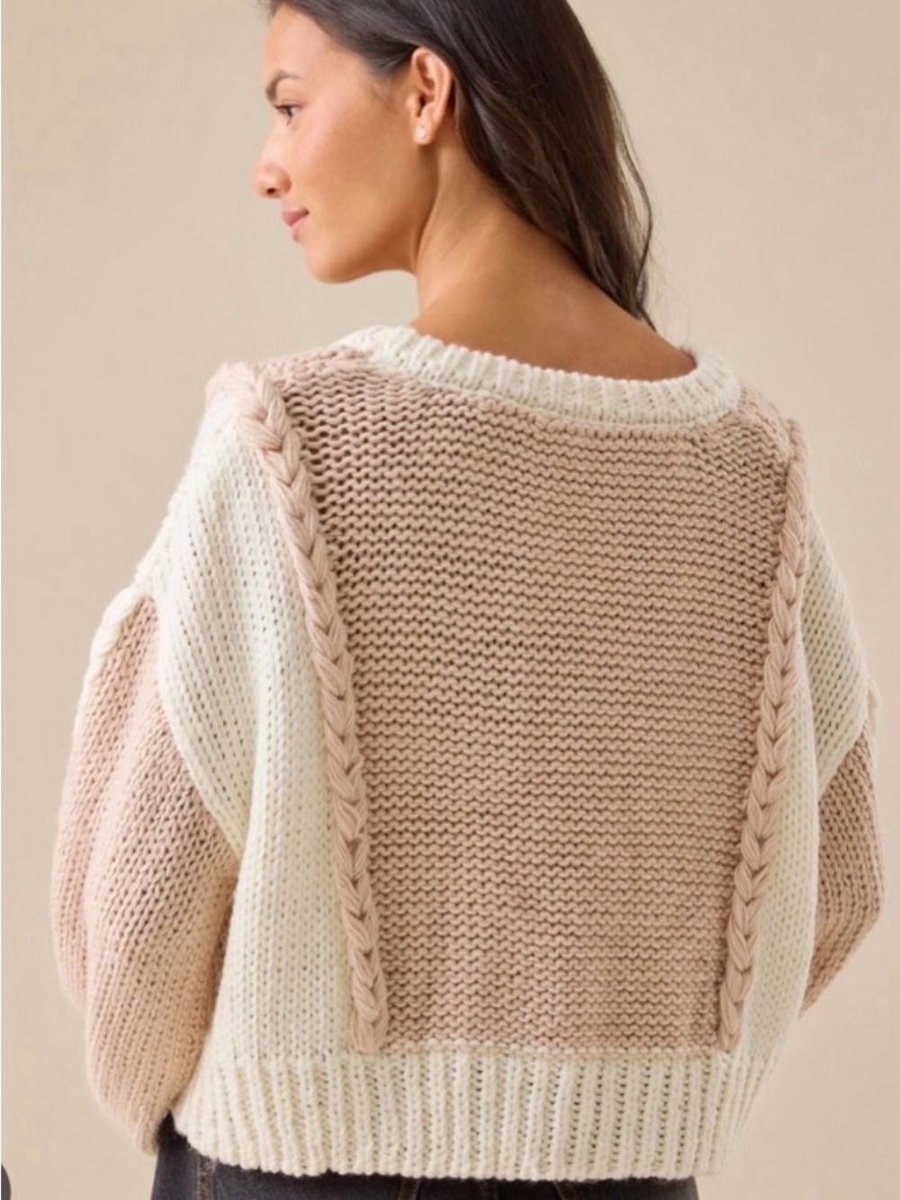 Altar'd State Blush and Cream V‑Neck Chunky Cardigan - Picture 2 of 7